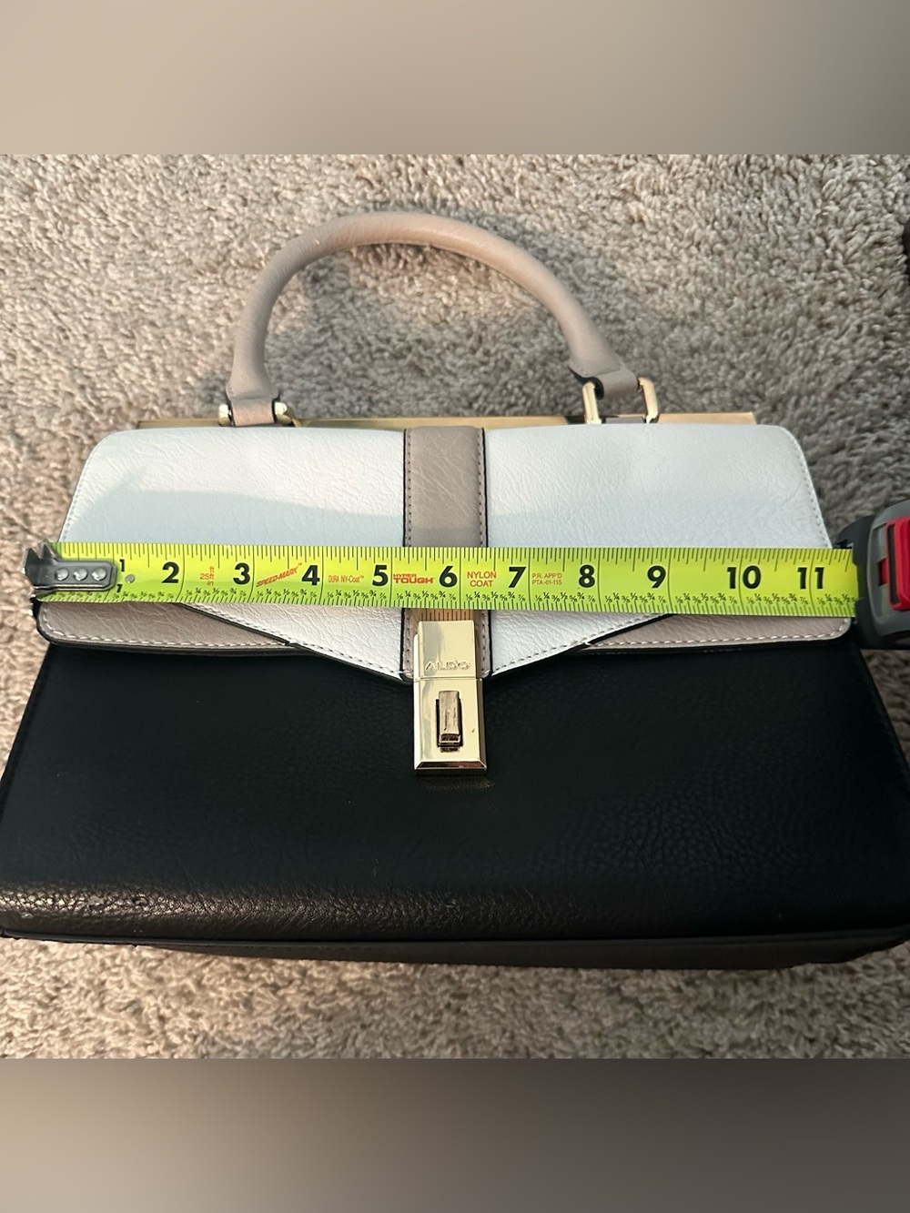 ALDO Black, White & Taupe Colorblock Top-Handle Satchel - Picture 4 of 5